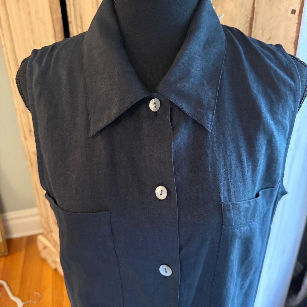 Vintage Valerie Steven’s Pure Linen Sleeveless Maxi Shirt Dress. Black. Sz 8 - Picture 2 of 12